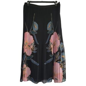 Daniel Rainn Black Midi Skirt with Pink and Blue Floral Pattern